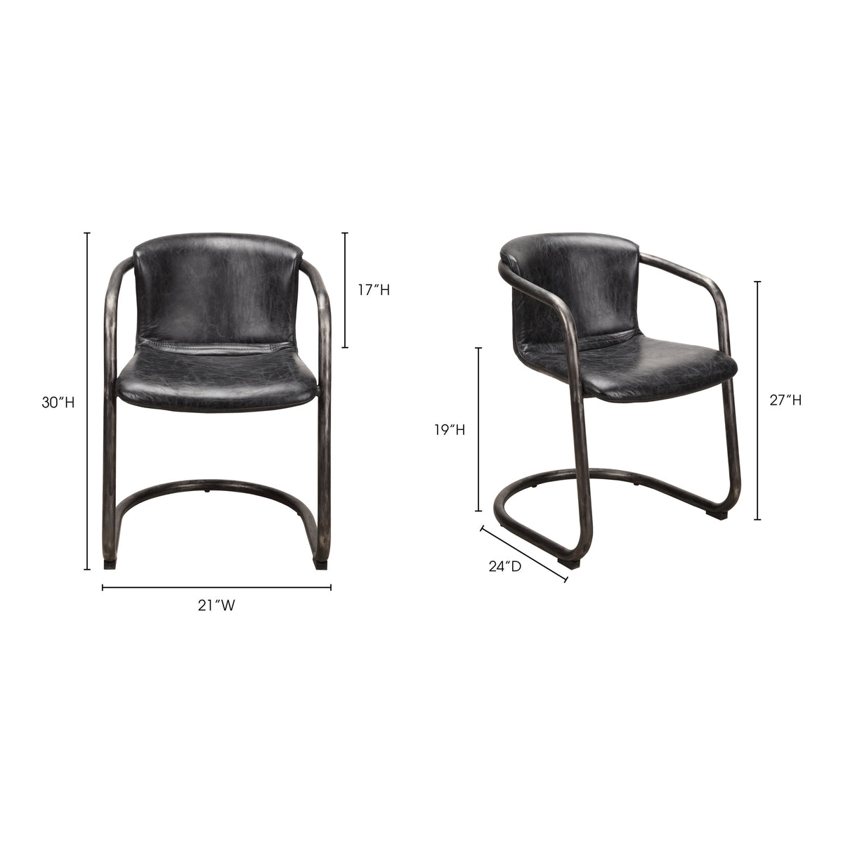 Freeman Dining Chair Onyx Black Leather - Set Of Two by Moe's Home