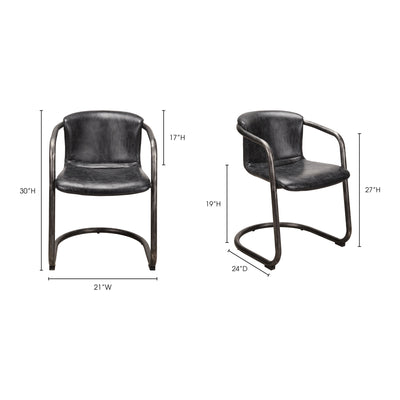Freeman Dining Chair Onyx Black Leather - Set Of Two by Moe's Home