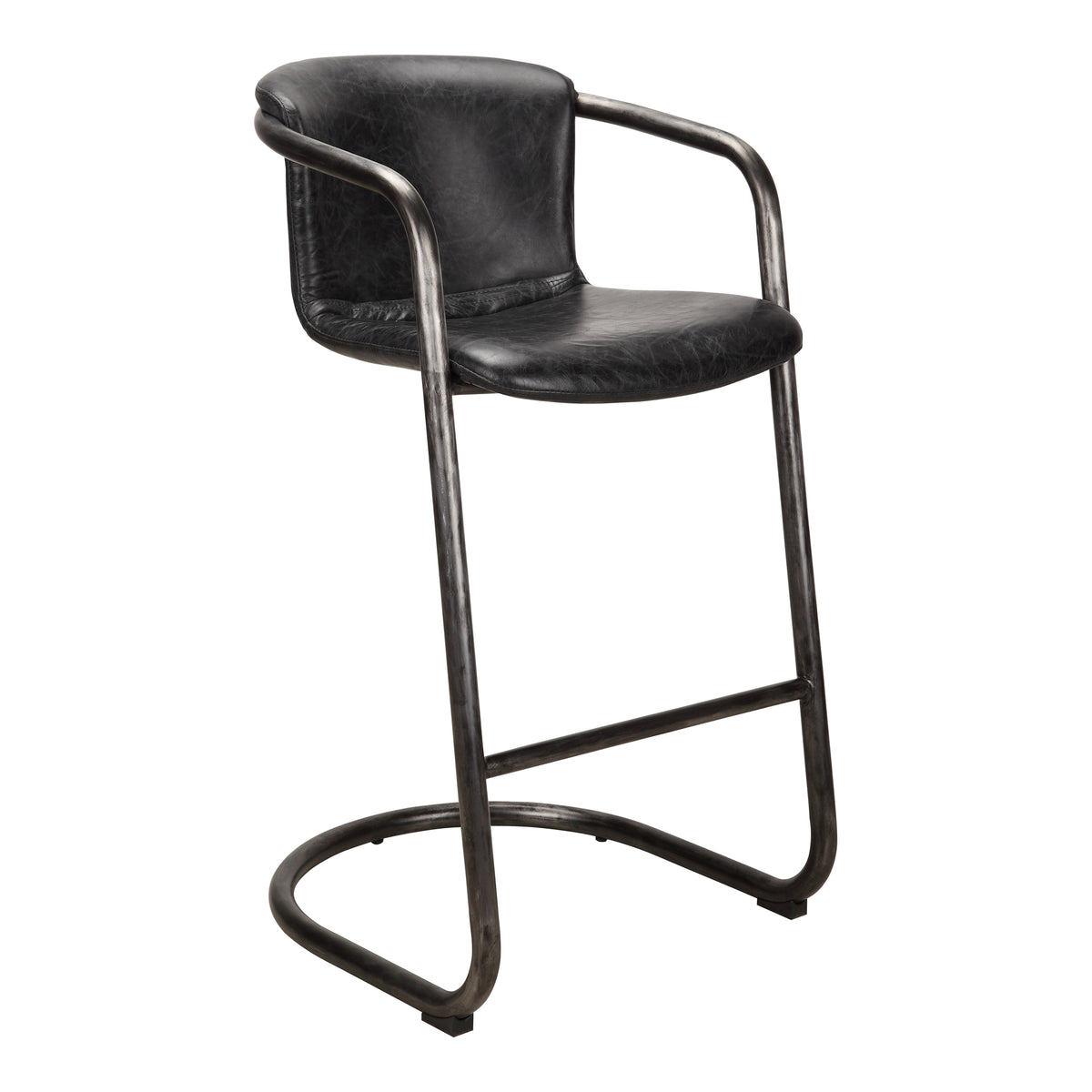 Freeman Barstool Onyx Black Leather - Set Of Two by Moe's Home