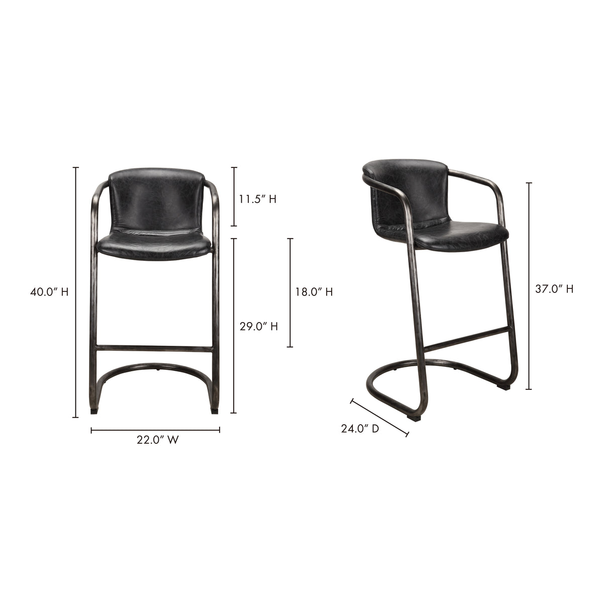 Freeman Barstool Onyx Black Leather - Set Of Two by Moe's Home
