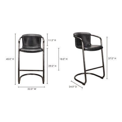 Freeman Barstool Onyx Black Leather - Set Of Two by Moe's Home