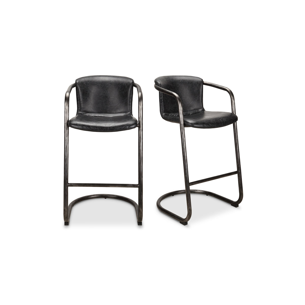 Freeman Barstool Onyx Black Leather   Set Of Two | Black