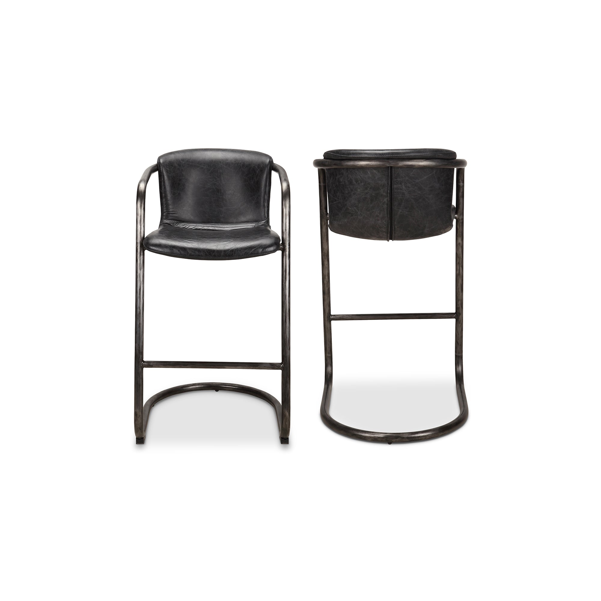 Freeman Barstool Onyx Black Leather - Set Of Two