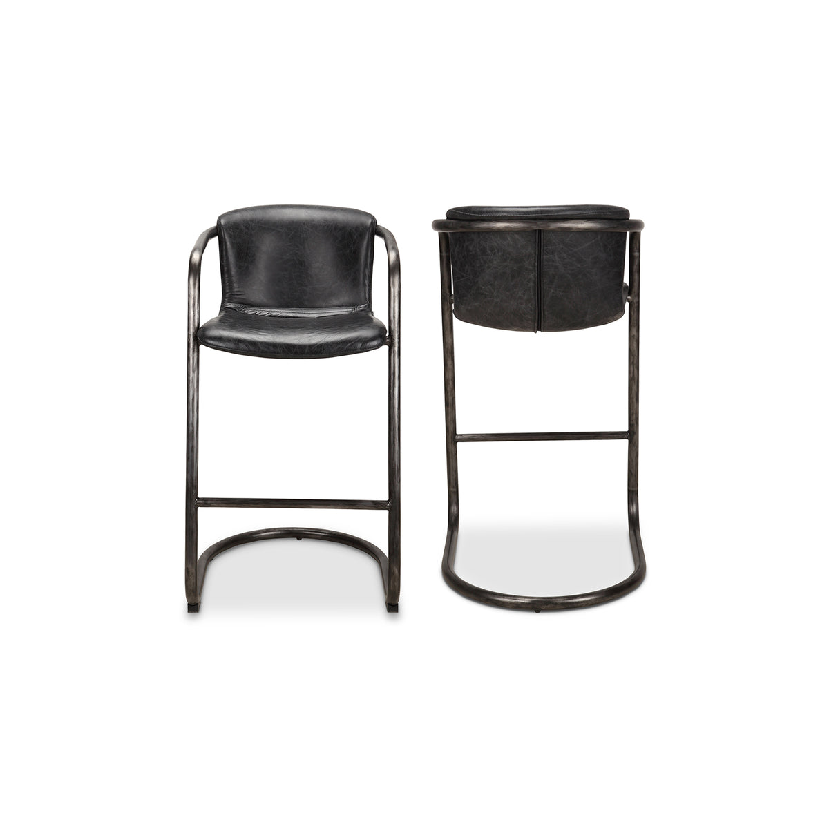 Freeman Barstool Onyx Black Leather - Set Of Two by Moe's Home