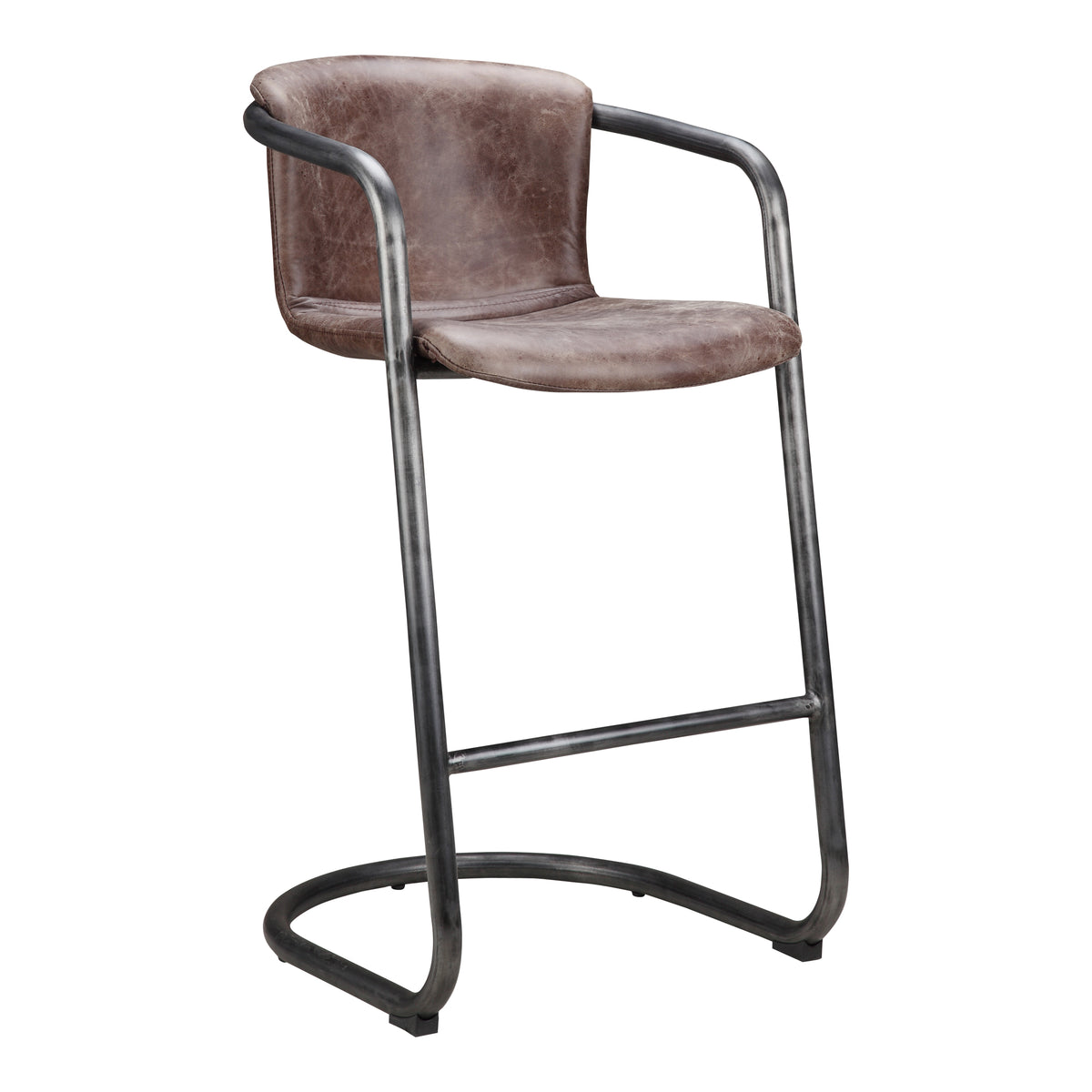 Freeman Barstool Grazed Brown Leather - Set Of Two by Moe's Home