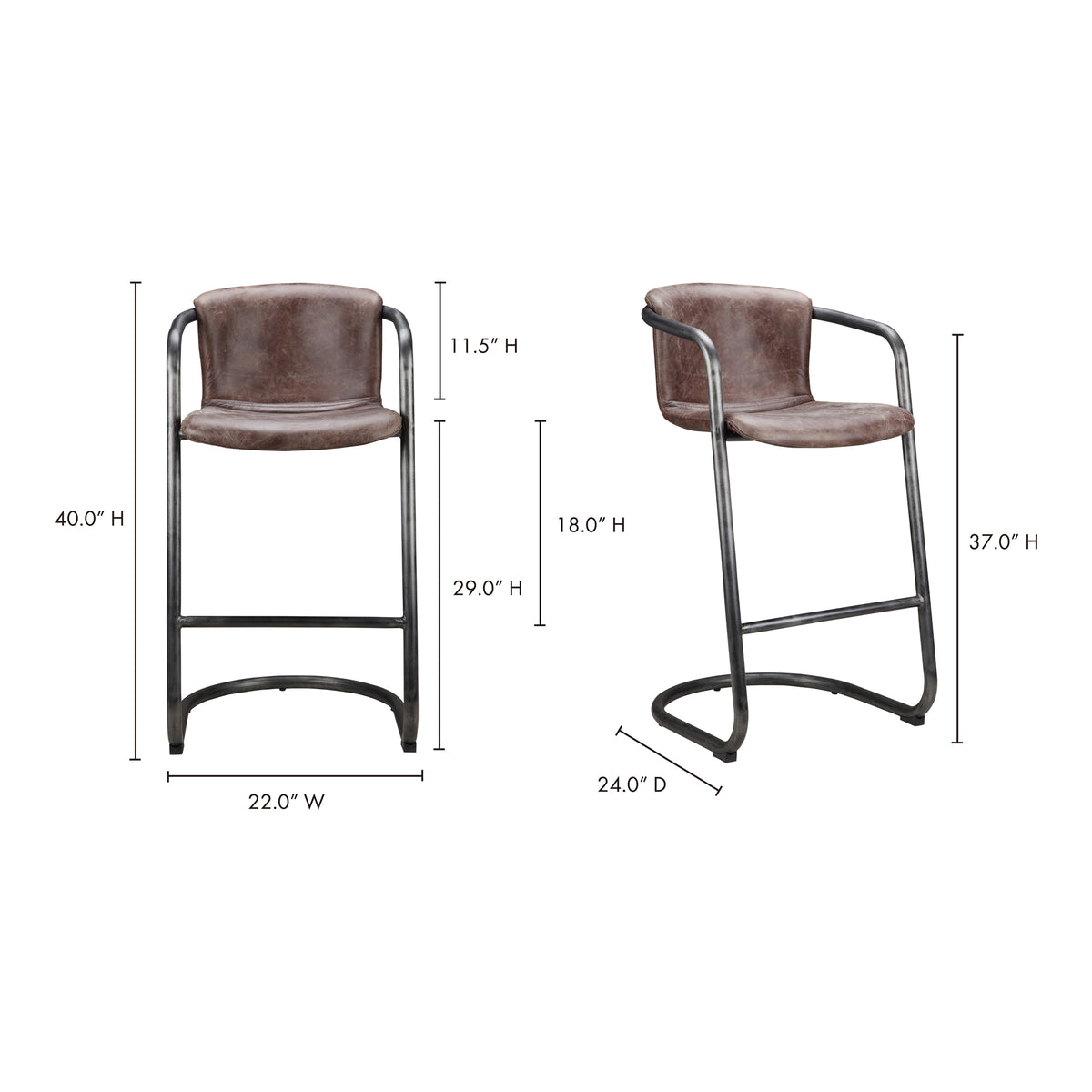Freeman Barstool Grazed Brown Leather - Set Of Two by Moe's Home