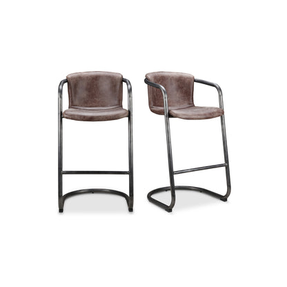Freeman Barstool Grazed Brown Leather - Set Of Two | Brown