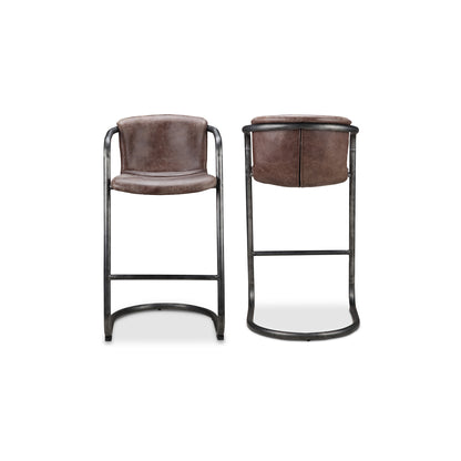 Freeman Barstool Grazed Brown Leather - Set Of Two