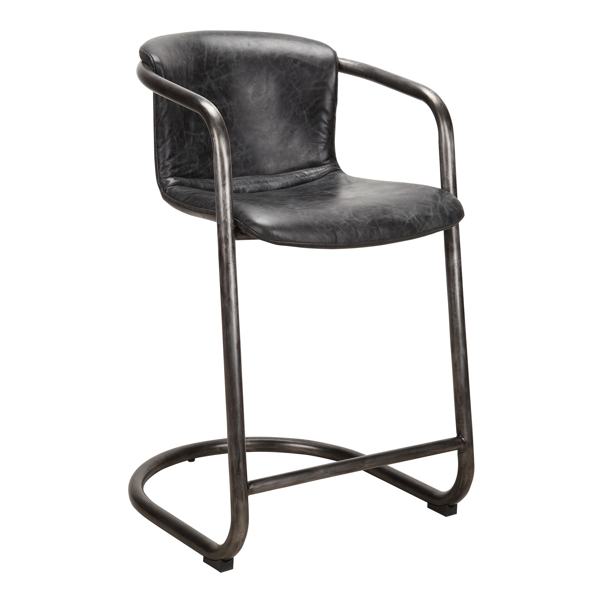 Freeman Counter Stool Onyx Black Leather - Set Of Two