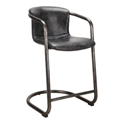 Freeman Counter Stool Onyx Black Leather - Set Of Two