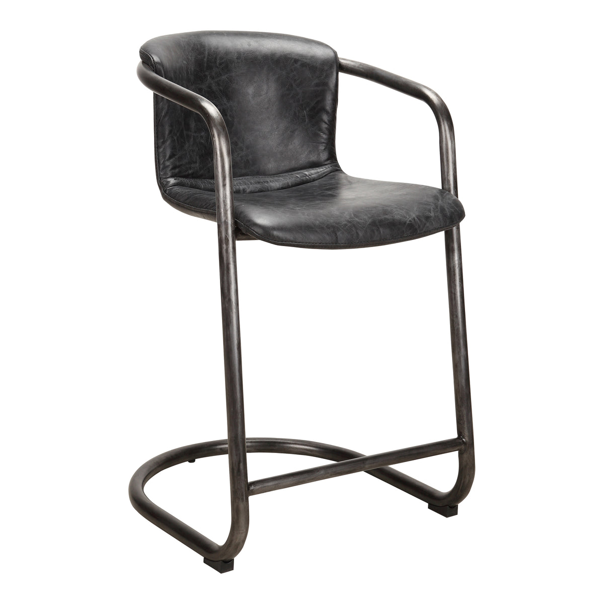 Freeman Counter Stool Onyx Black Leather - Set Of Two by Moe's Home
