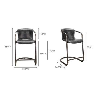 Freeman Counter Stool Onyx Black Leather - Set Of Two