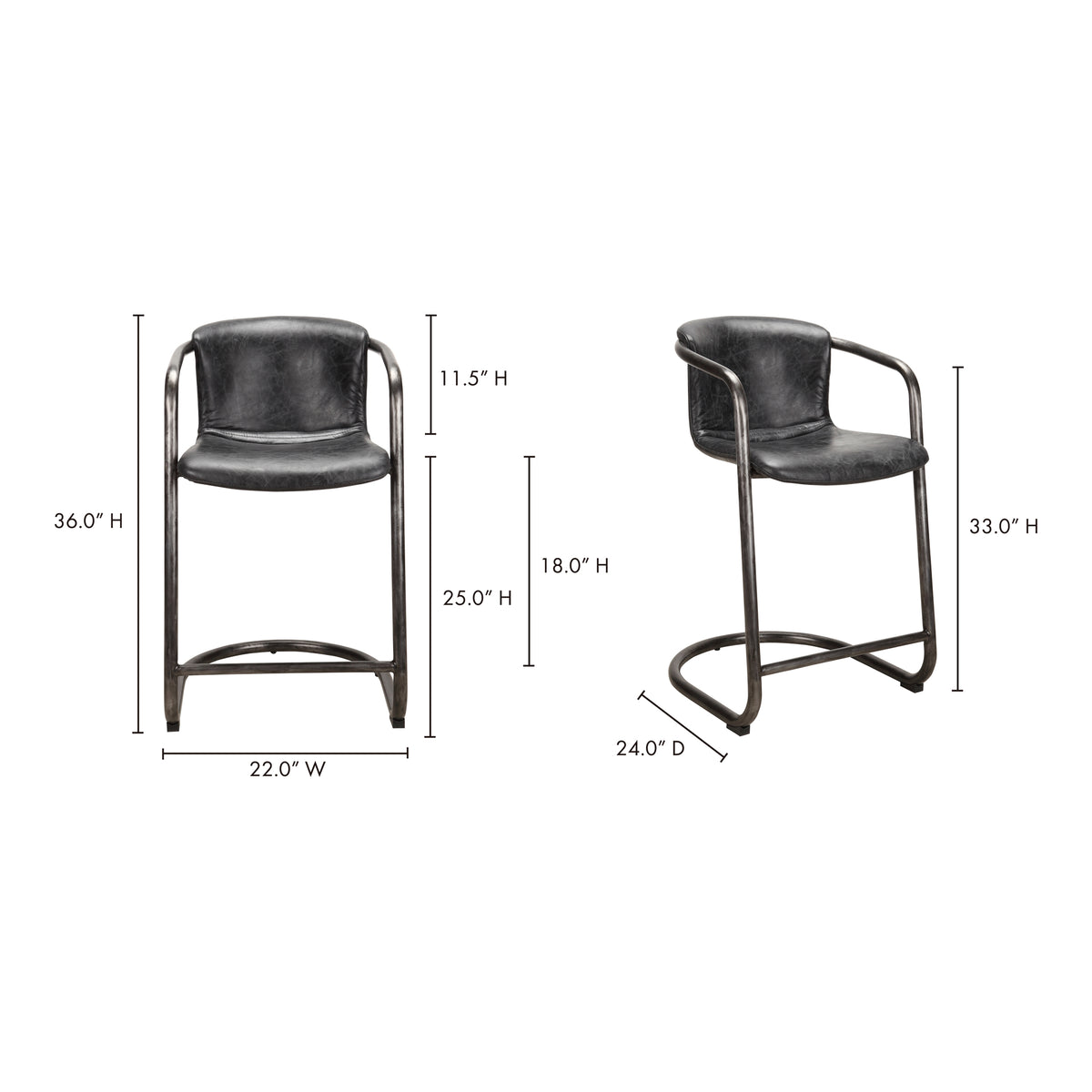 Freeman Counter Stool Onyx Black Leather - Set Of Two by Moe's Home
