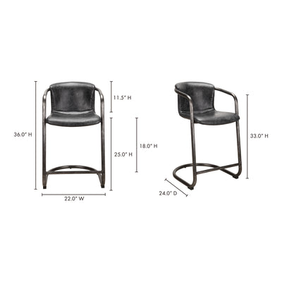 Freeman Counter Stool Onyx Black Leather - Set Of Two by Moe's Home