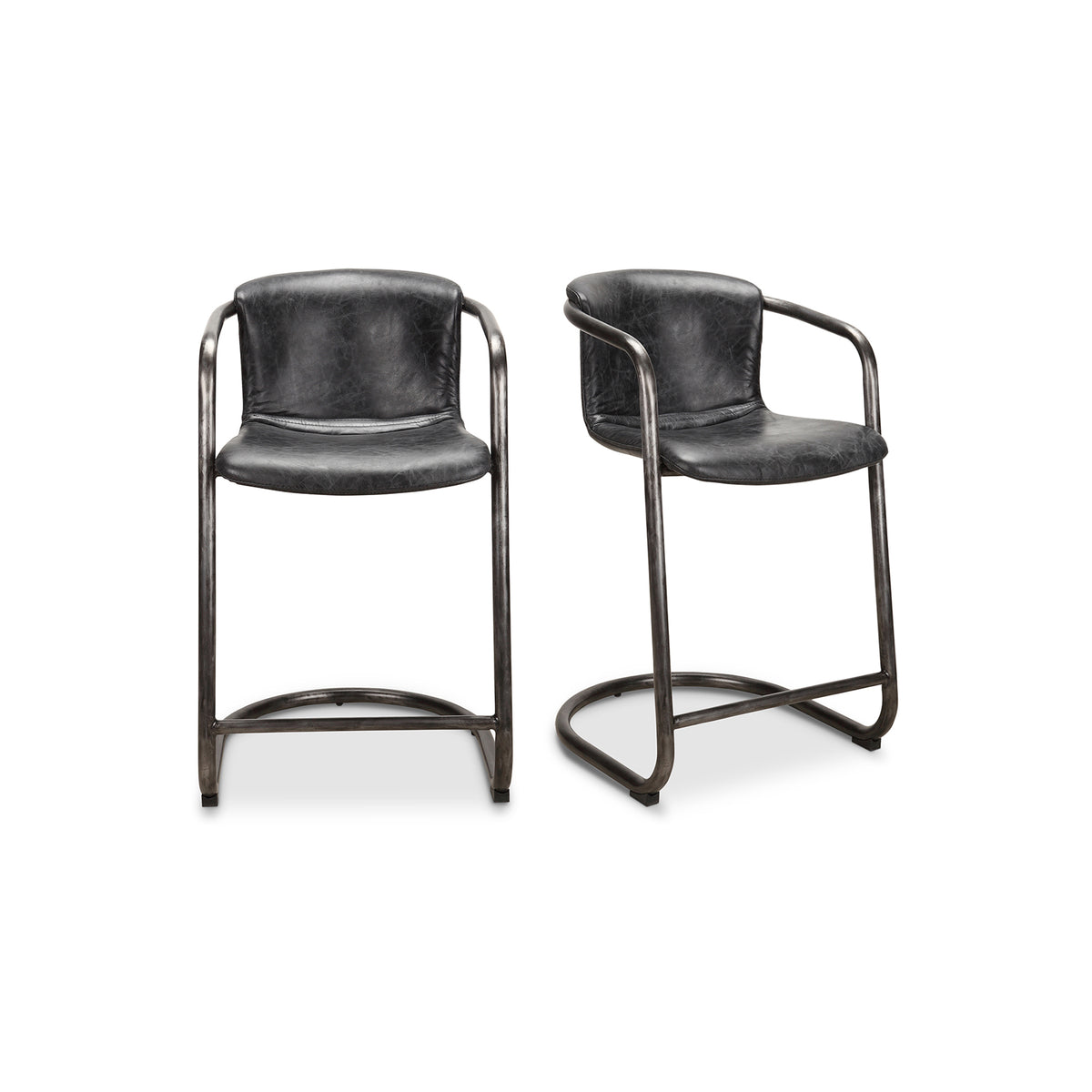 Freeman Counter Stool Onyx Black Leather   Set Of Two | Black