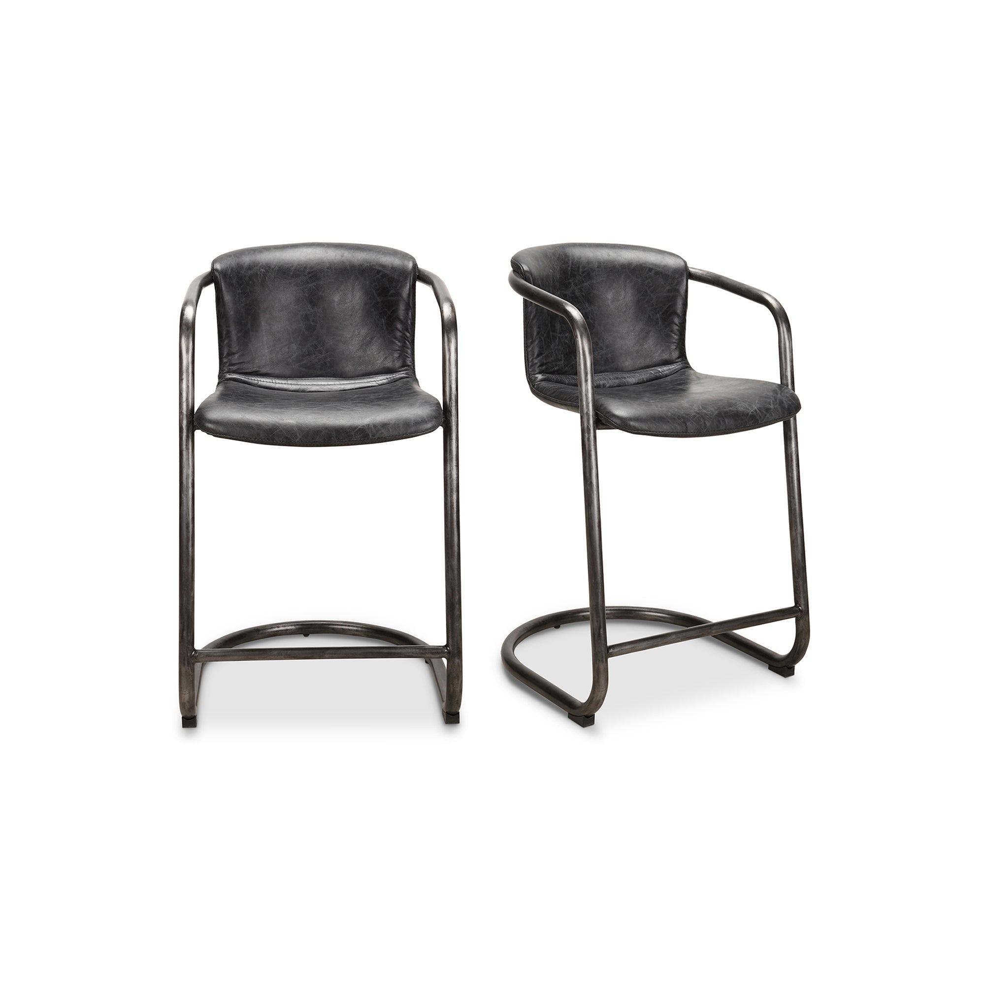 Freeman Counter Stool Onyx Black Leather   Set Of Two | Black