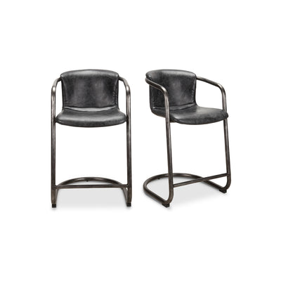 Freeman Counter Stool Onyx Black Leather   Set Of Two | Black