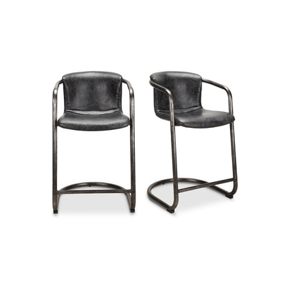 Freeman Counter Stool Onyx Black Leather   Set Of Two | Black