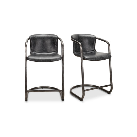 Freeman Counter Stool Onyx Black Leather   Set Of Two | Black