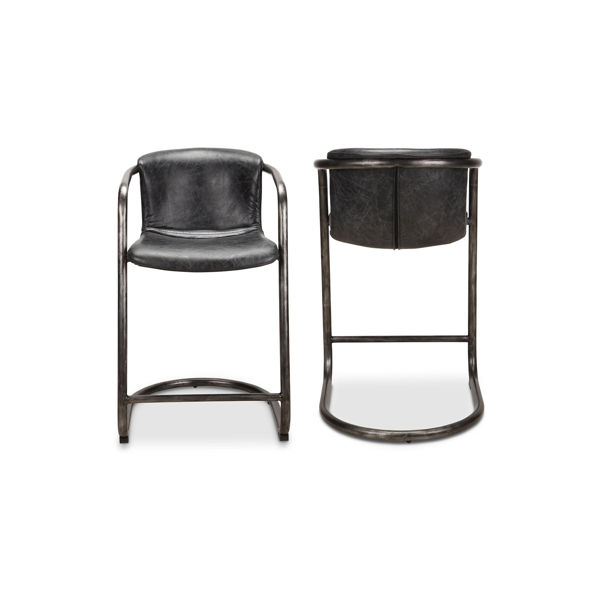 Freeman Counter Stool Onyx Black Leather - Set Of Two by Moe's Home