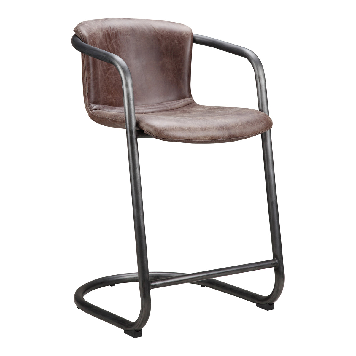 Freeman Counter Stool Grazed Brown Leather - Set Of Two by Moe's Home