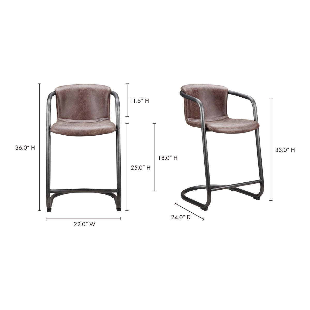 Freeman Counter Stool Grazed Brown Leather - Set Of Two by Moe's Home