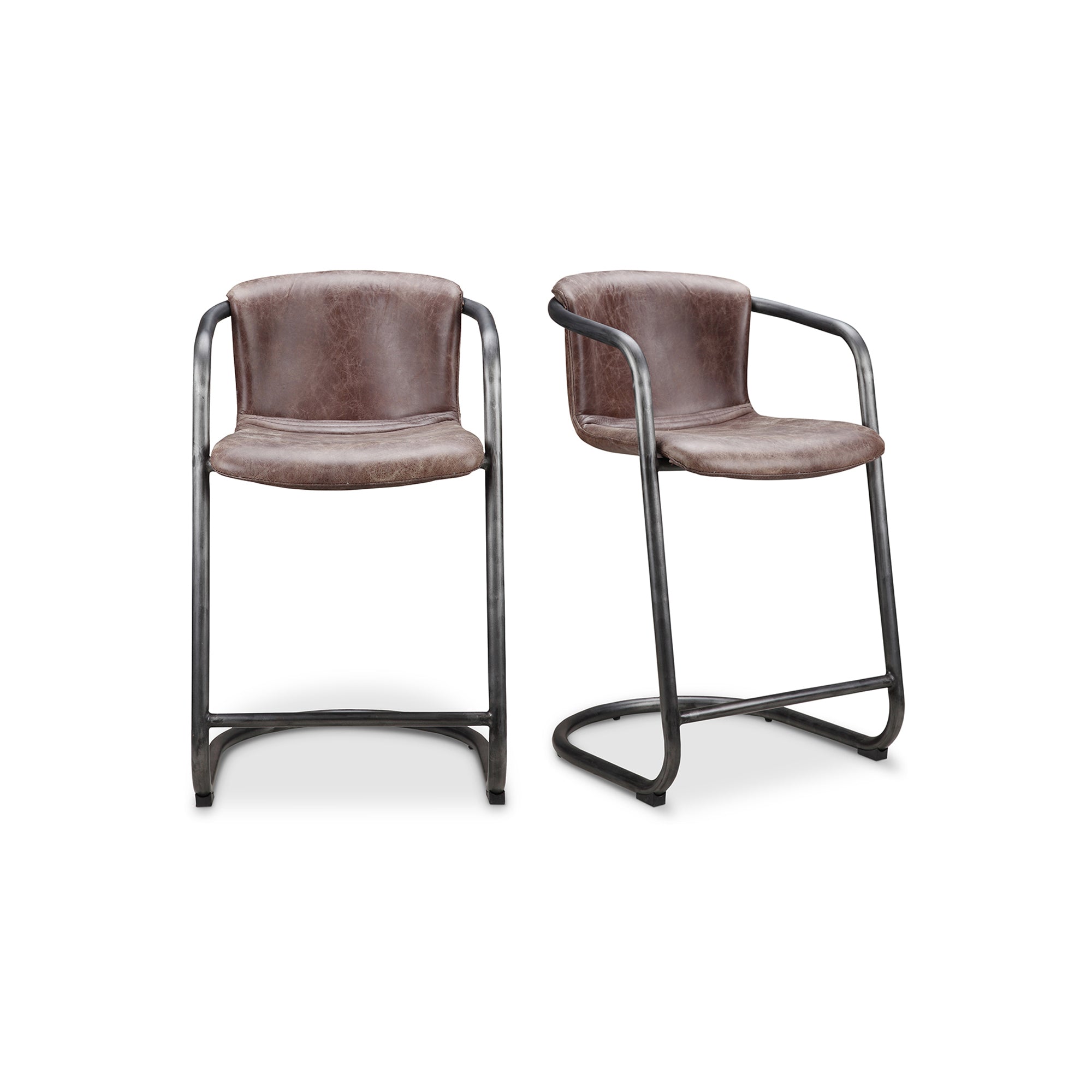 Freeman Counter Stool Grazed Brown Leather   Set Of Two | Brown