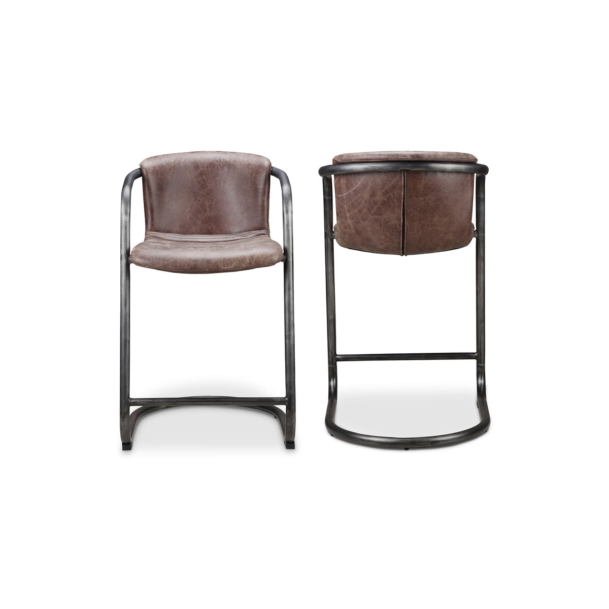Freeman Counter Stool Grazed Brown Leather - Set Of Two by Moe's Home