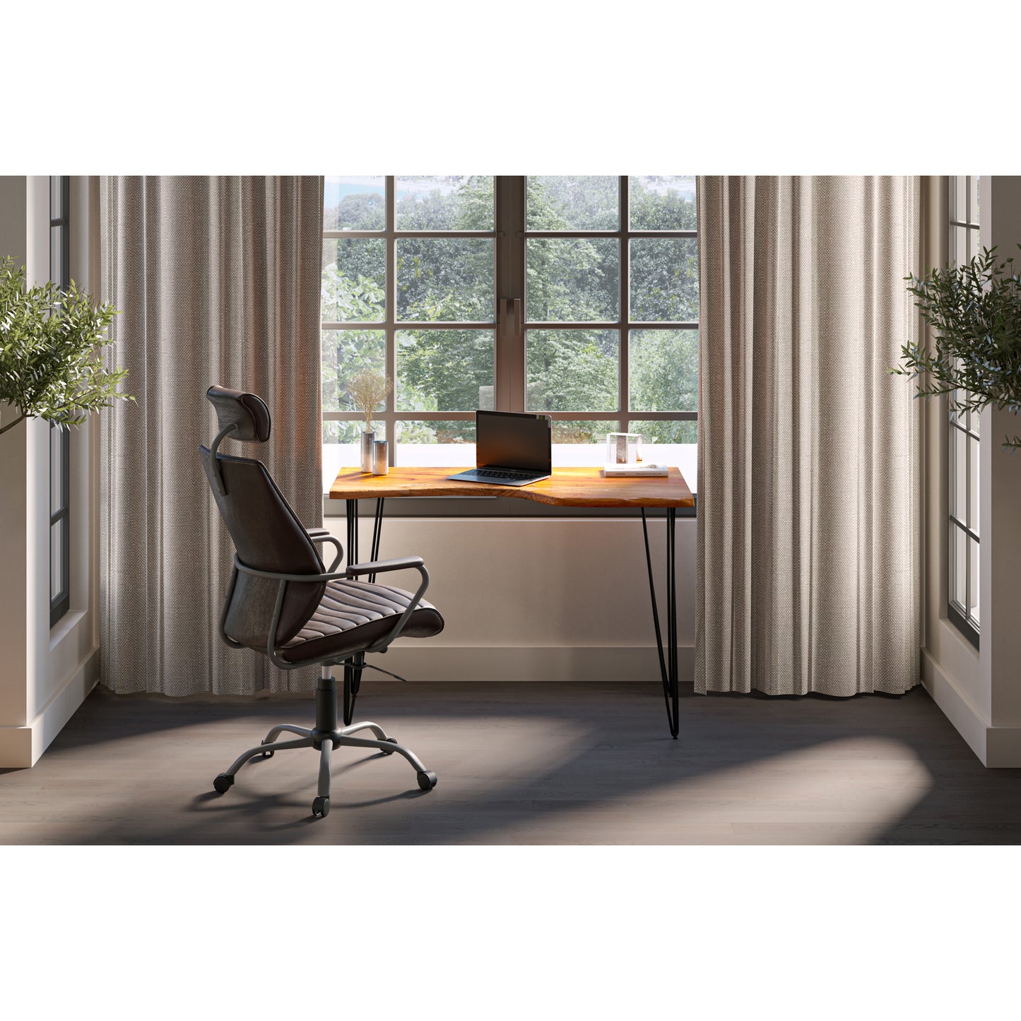 Executive Office Chair Dark Brown Leather by Moe's Home