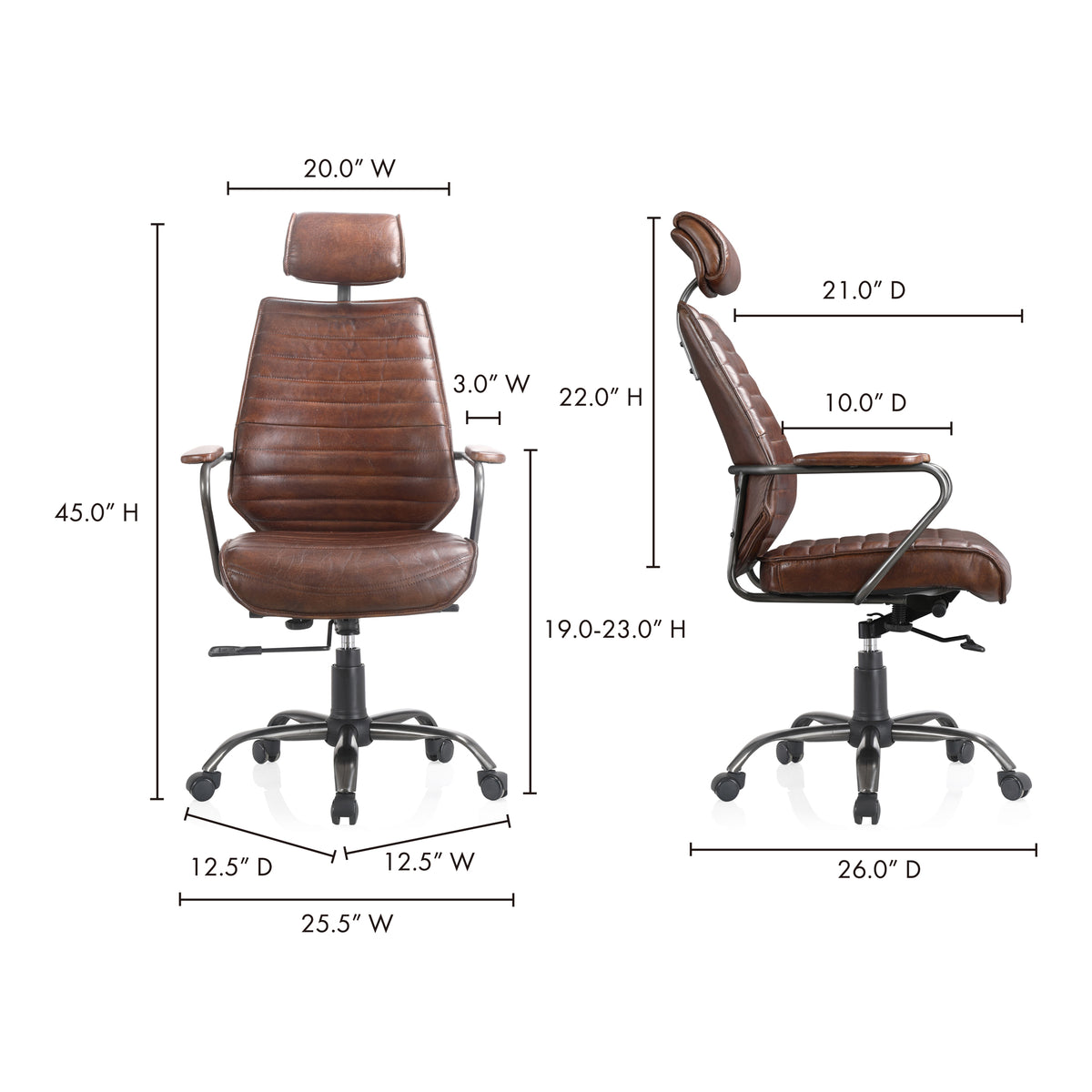 Executive Office Chair Dark Brown Leather by Moe's Home