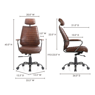 Executive Office Chair Dark Brown Leather by Moe's Home