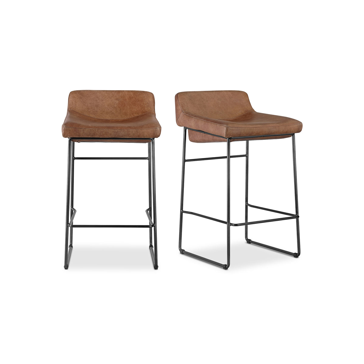 Starlet Counter Stool Open Road Brown Leather - Set Of Two by Moe's Home