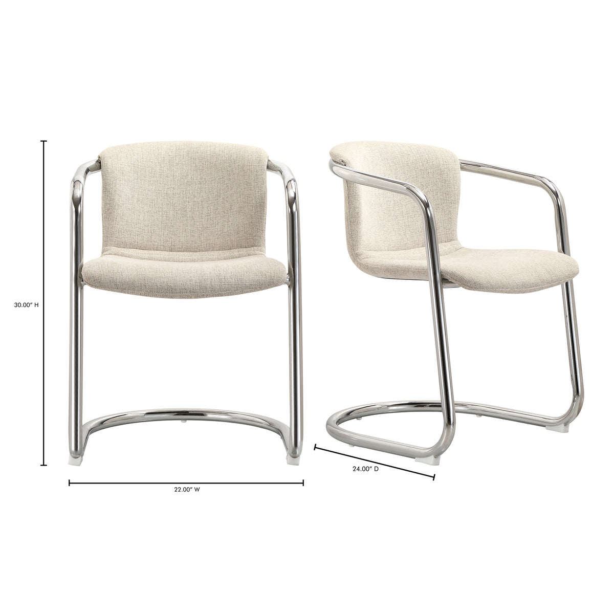 Freeman Chrome Frame Dining Chair Blended Cream - Set Of Two by Moe's Home