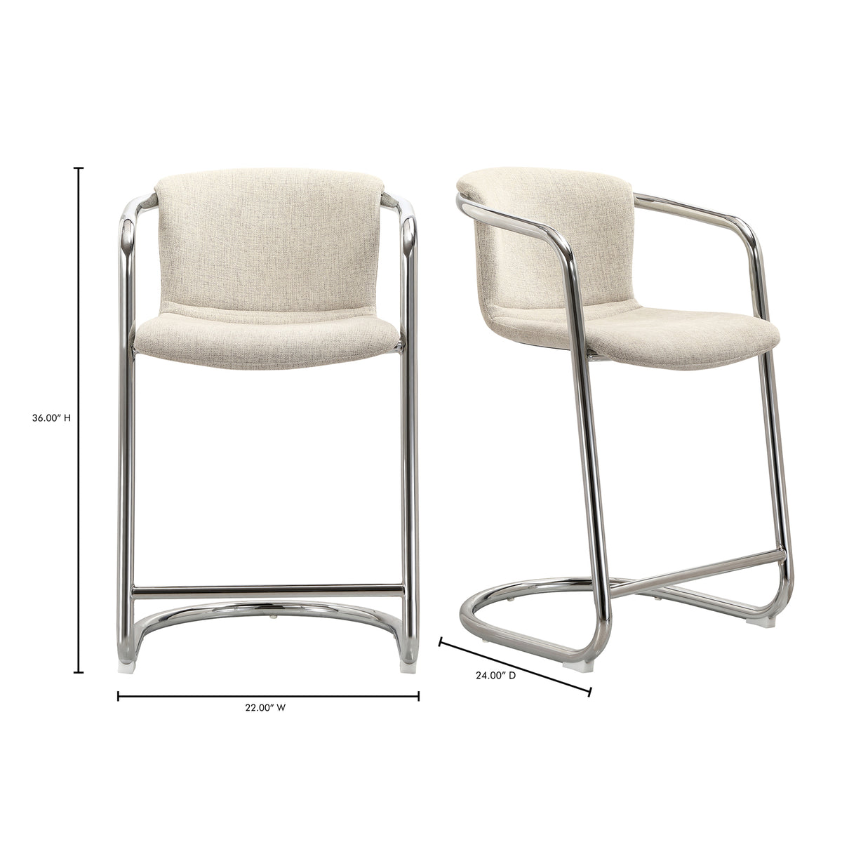 Freeman Chrome Frame Counter Stool Blended Cream - Set Of Two by Moe's Home
