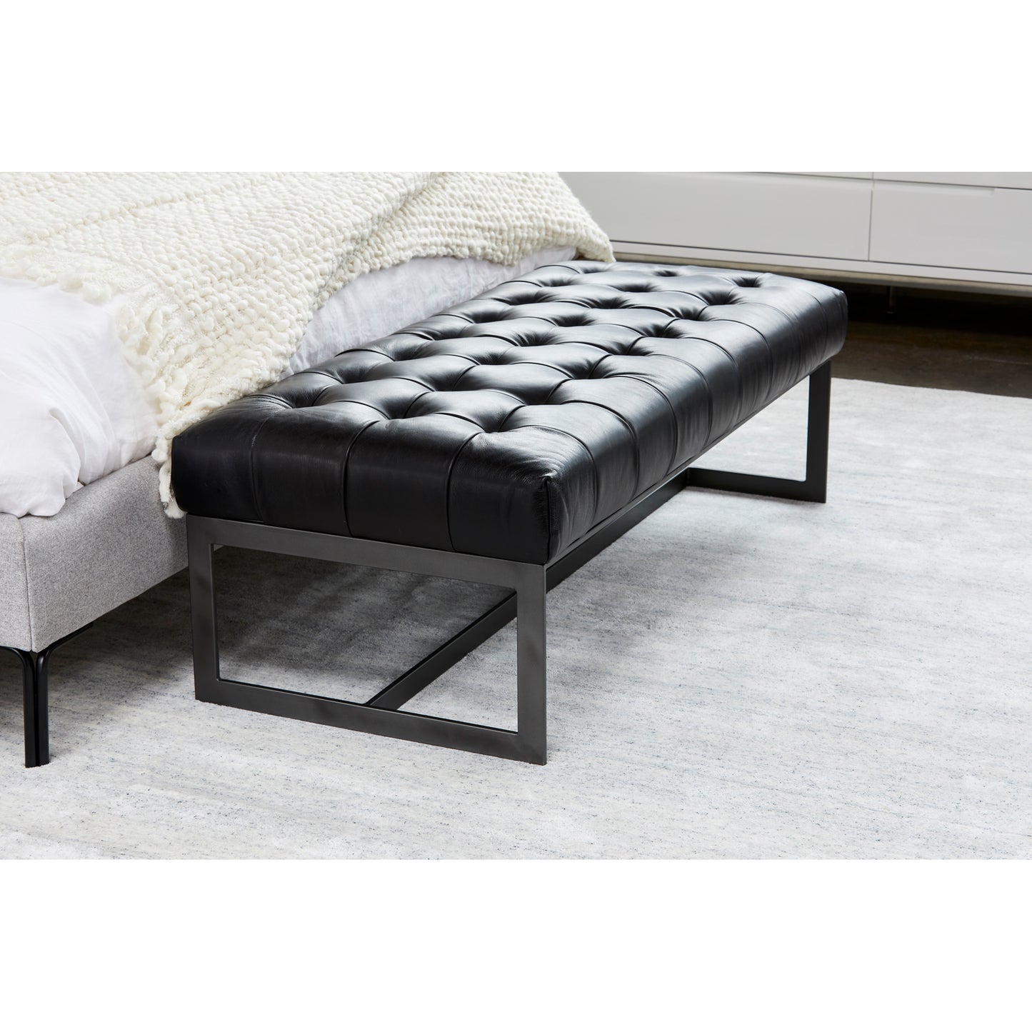 Wyatt Leather Bench Black by Moe's Home