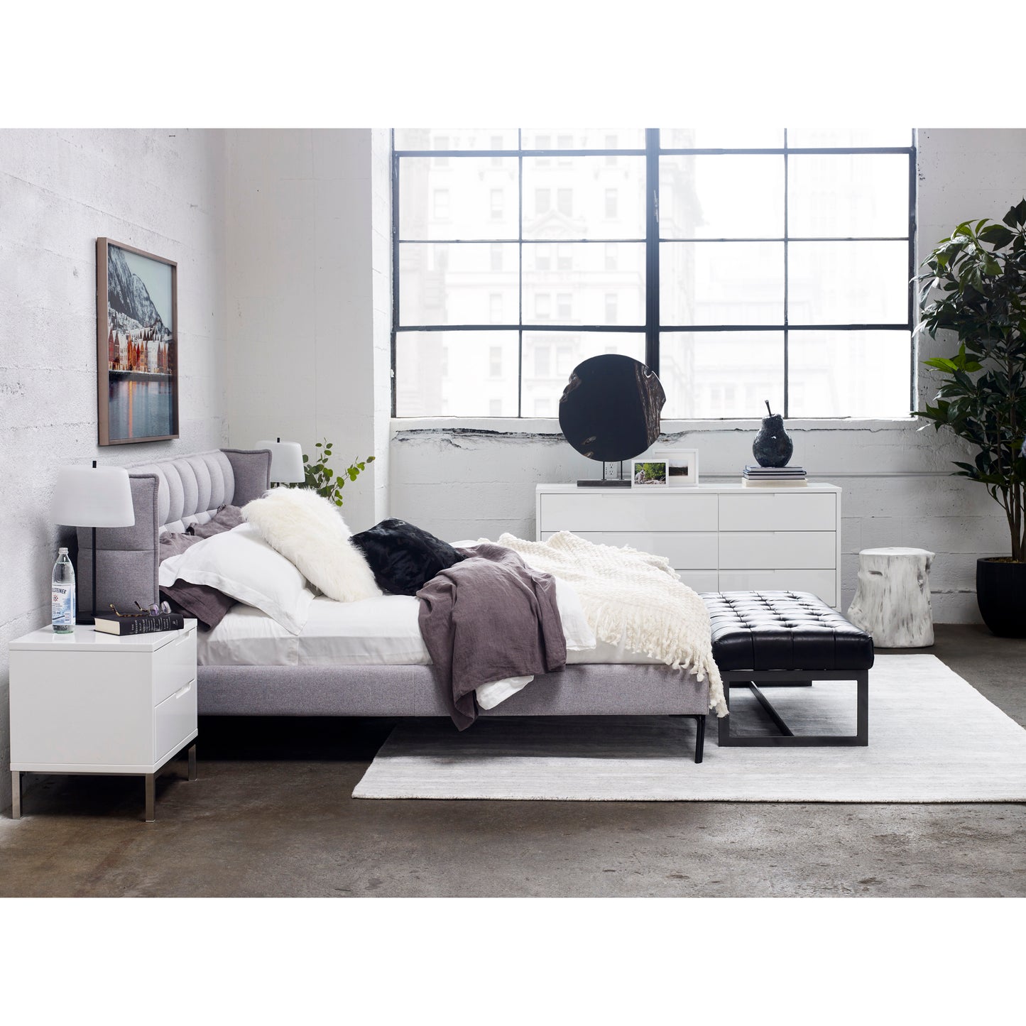 Wyatt Leather Bench Black by Moe's Home