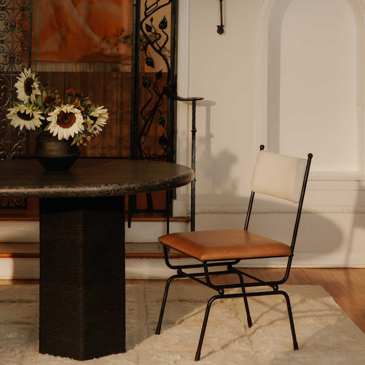Posta Dining Chair Brown Leather by Moe's Home