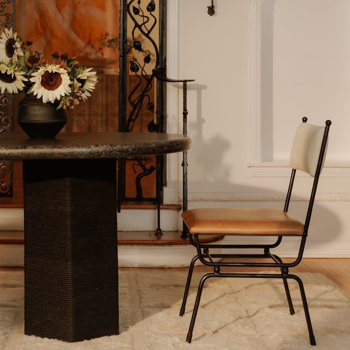 Posta Dining Chair Brown Leather by Moe's Home