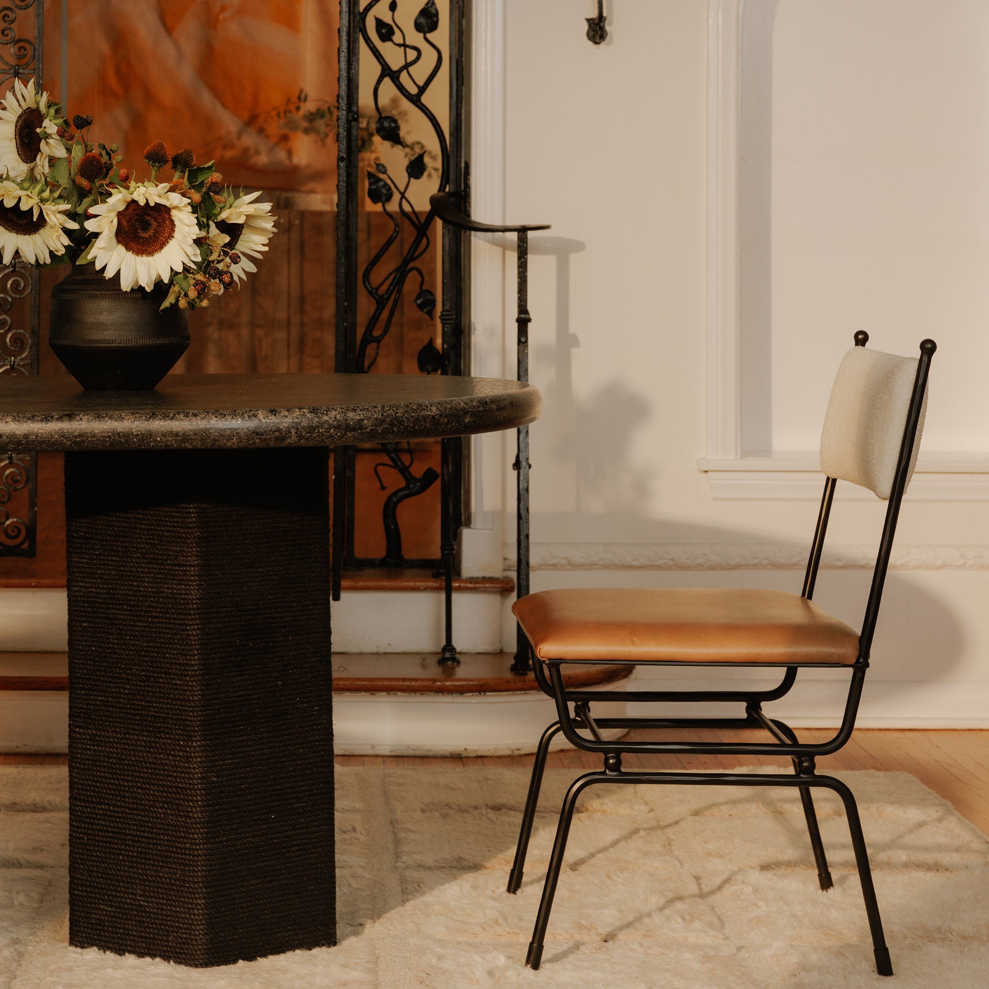 Posta Dining Chair Brown Leather by Moe's Home