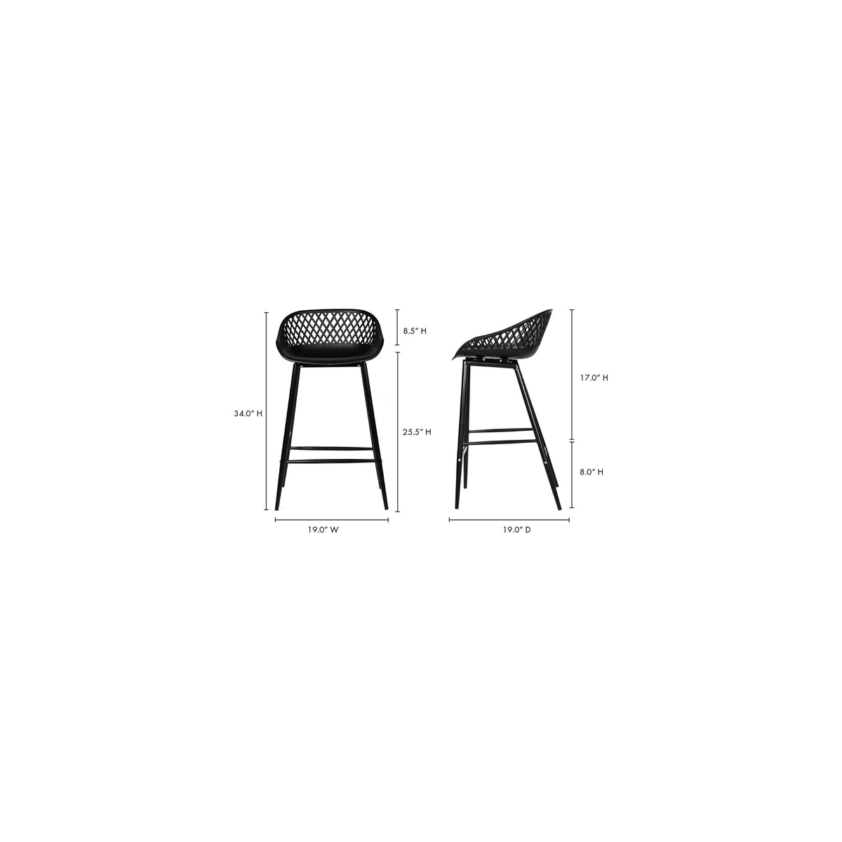 Piazza Outdoor Counter Stool Black - Set Of Two by Moe's Home