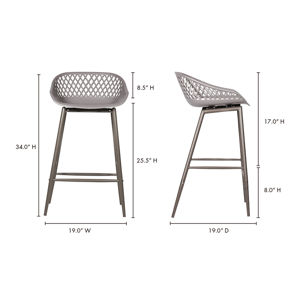 Piazza Outdoor Counter Stool Grey - Set Of Two by Moe's Home