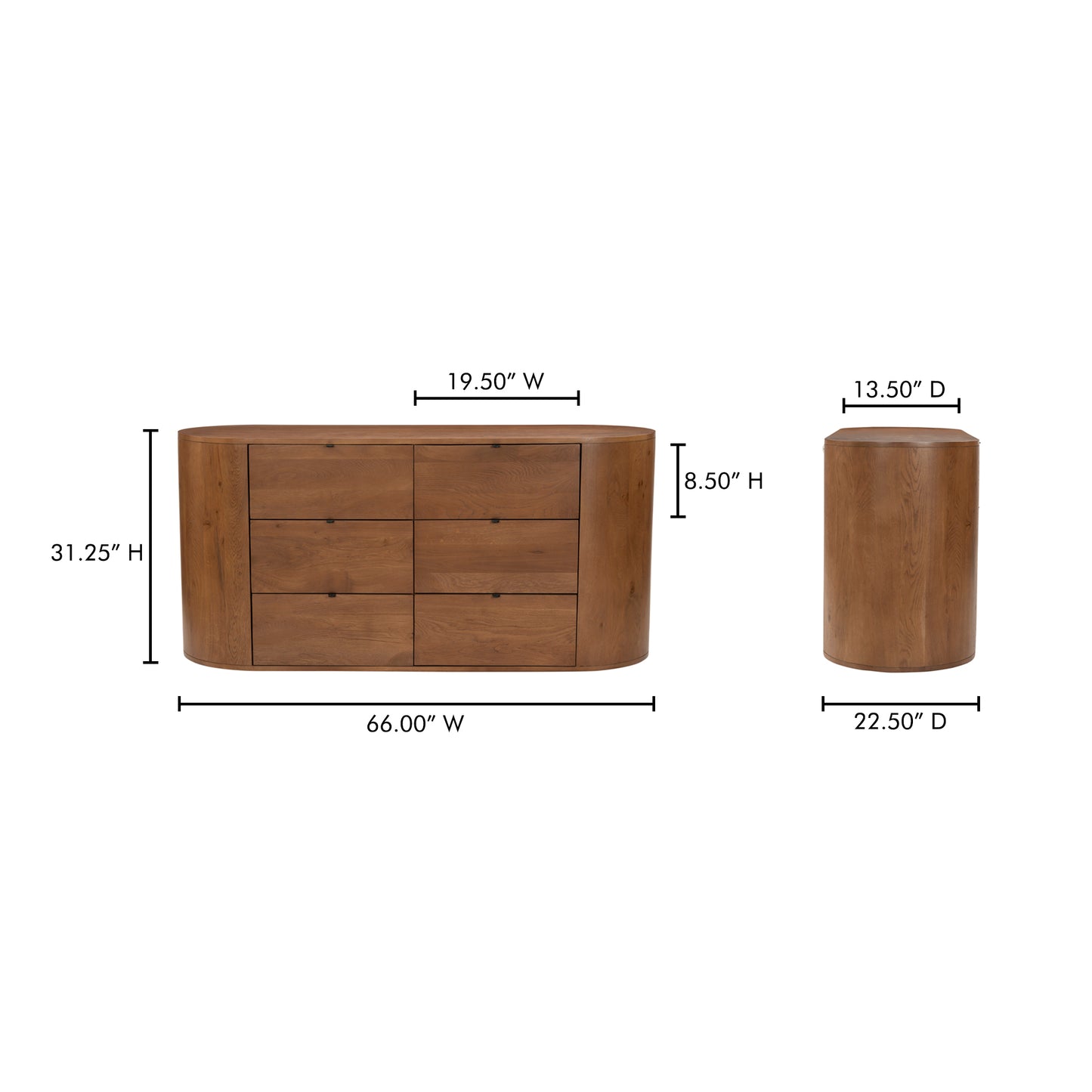 Theo 6 Drawer Dresser Brown by Moe's Home
