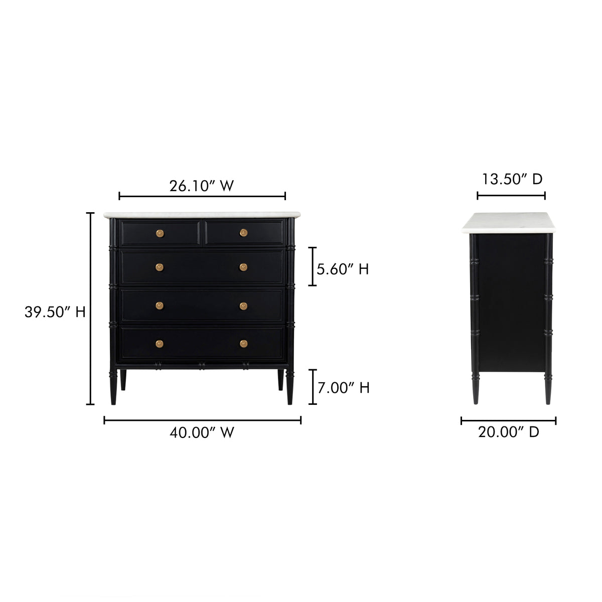 Eleanor 5 Drawer Chest Black by Moe's Home