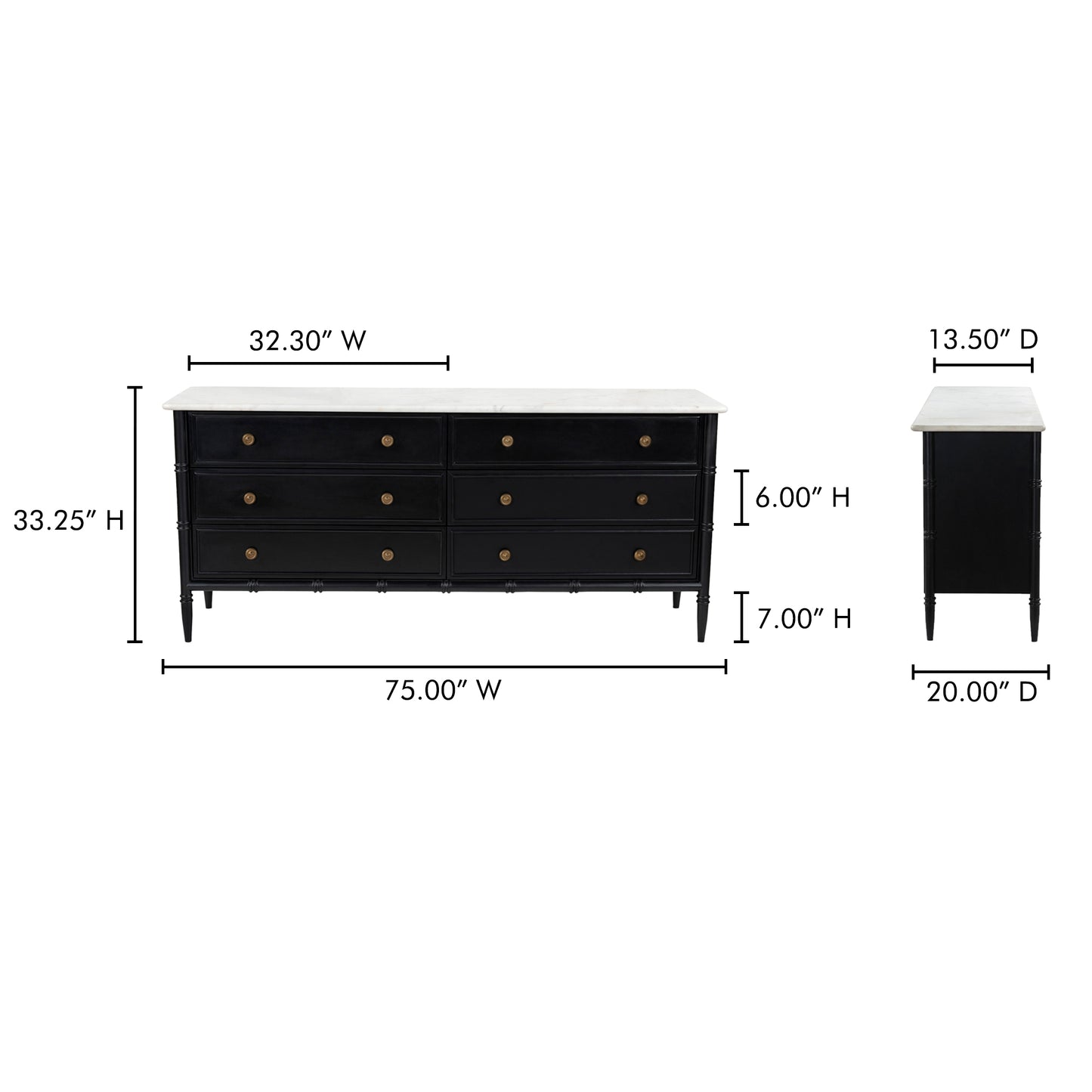 Eleanor 6 Drawer Dresser Black by Moe's Home