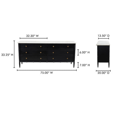 Eleanor 6 Drawer Dresser Black by Moe's Home