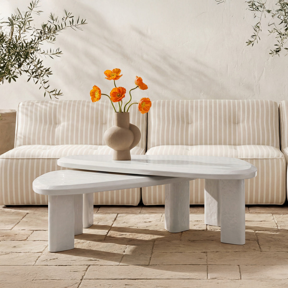 Sophie Outdoor Nesting Table Set Cream Lacquer by Moe's Home
