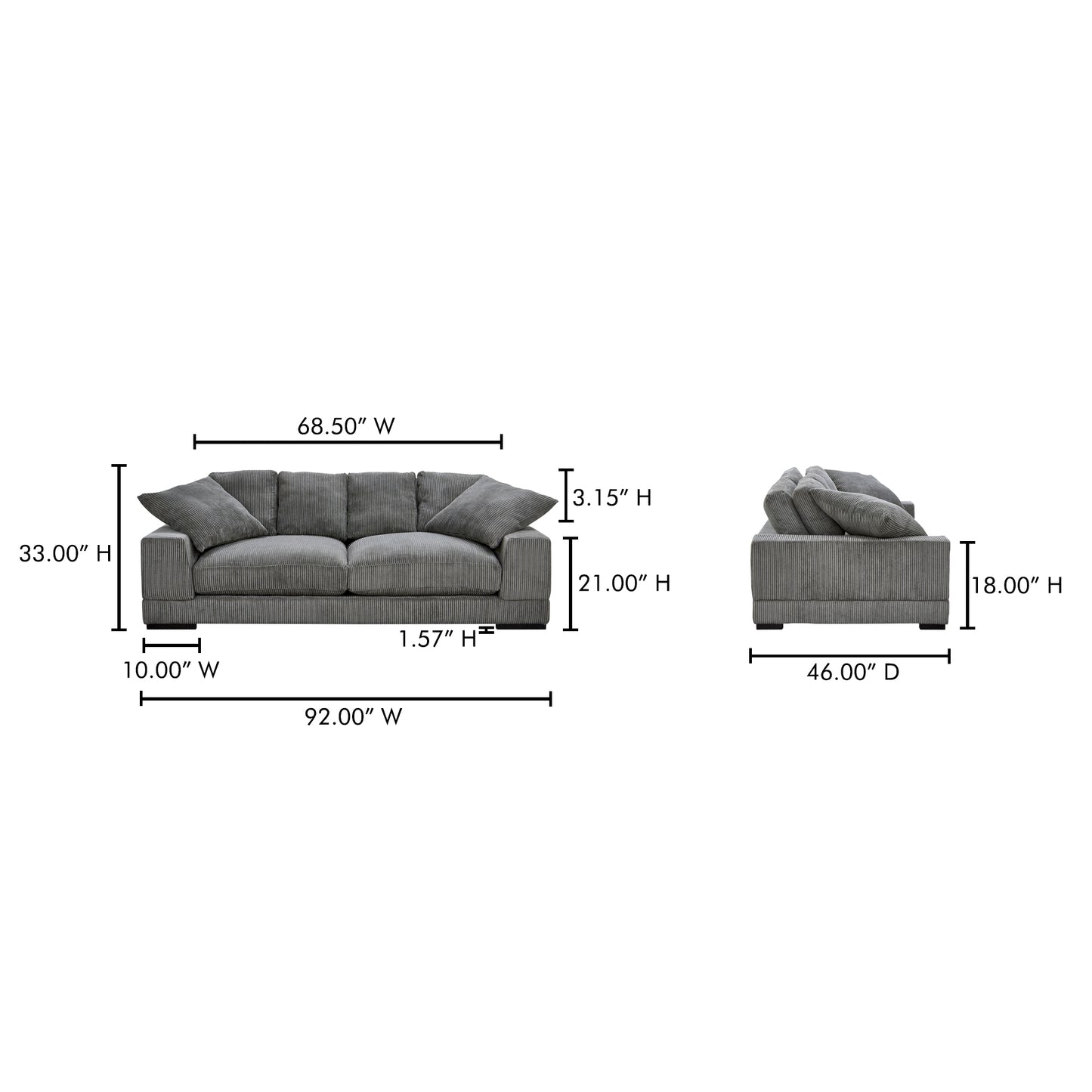 Plunge Sofa Charcoal by Moe's Home