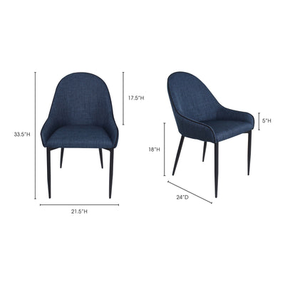 Lapis Dining Chair Dark Blue - Set Of Two by Moe's Home