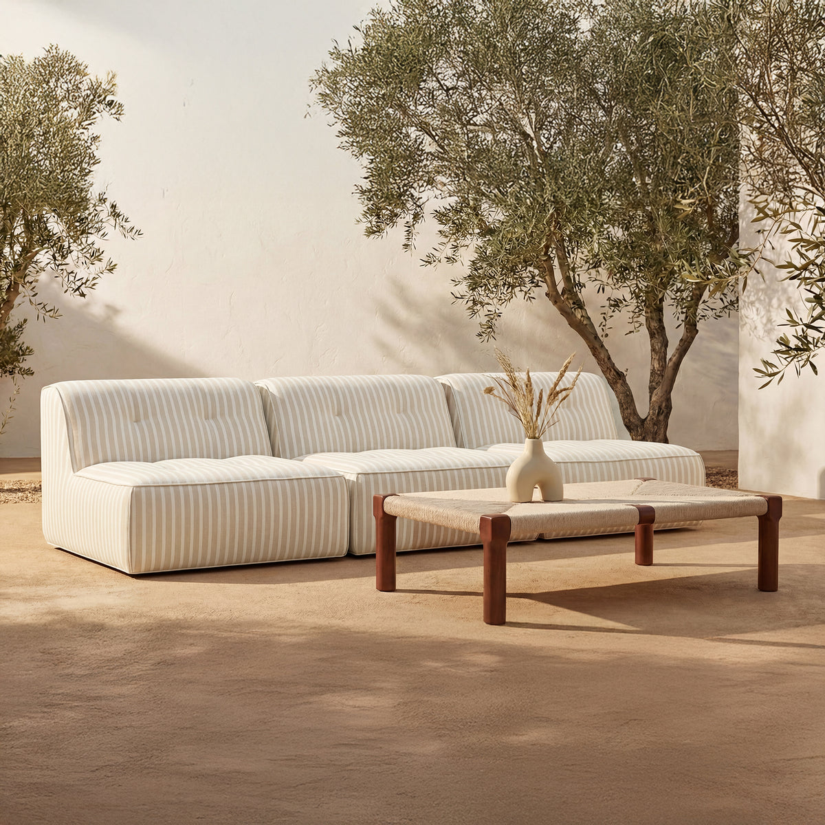 Sunseeker 3 Piece Outdoor Sofa Brown Stripe by Moe's Home