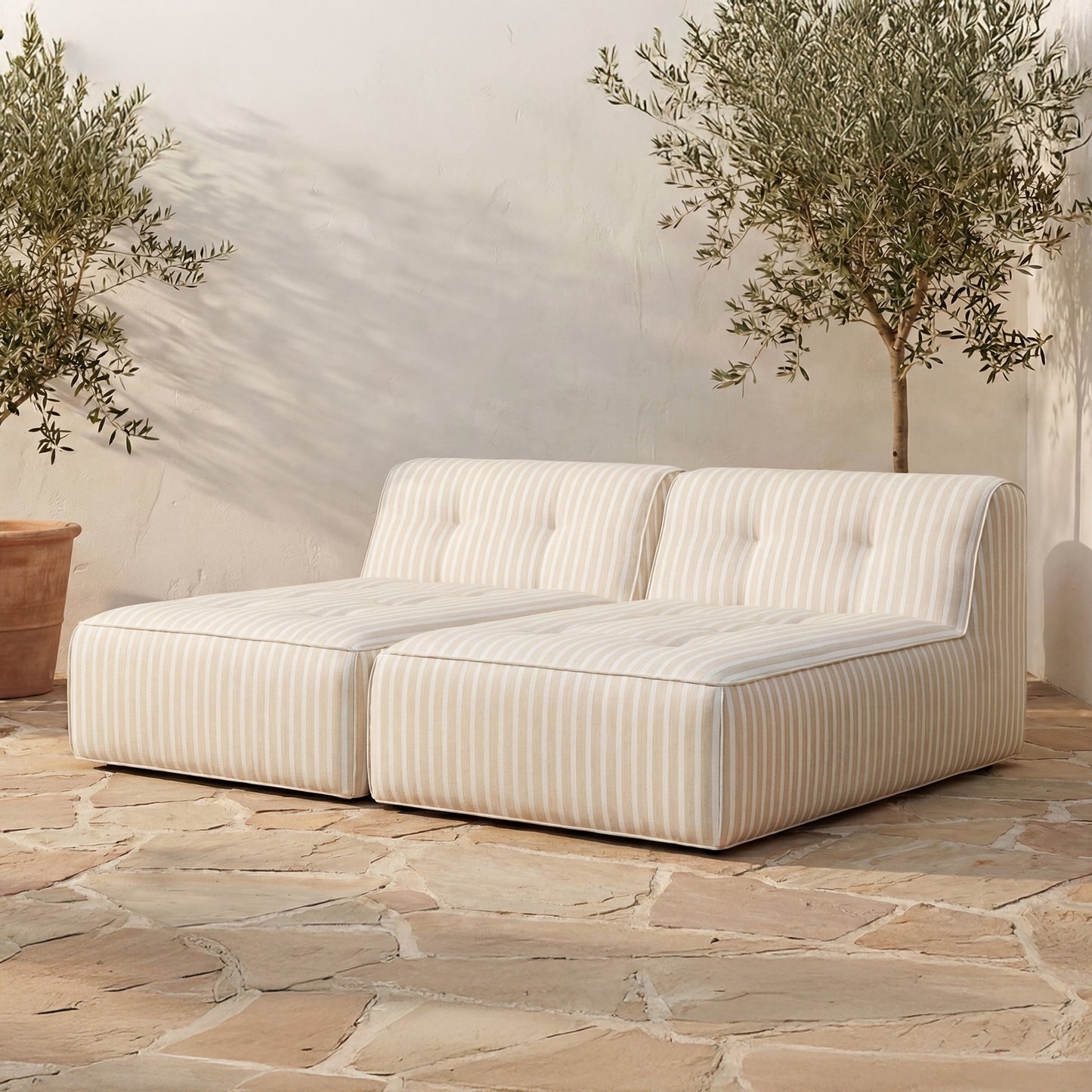 Sunseeker 2 Piece Outdoor Sun Lounger Brown Stripe by Moe's Home